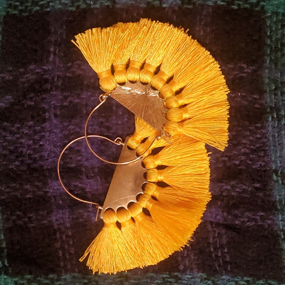 Yellow Fringe Half Hoop Earrings